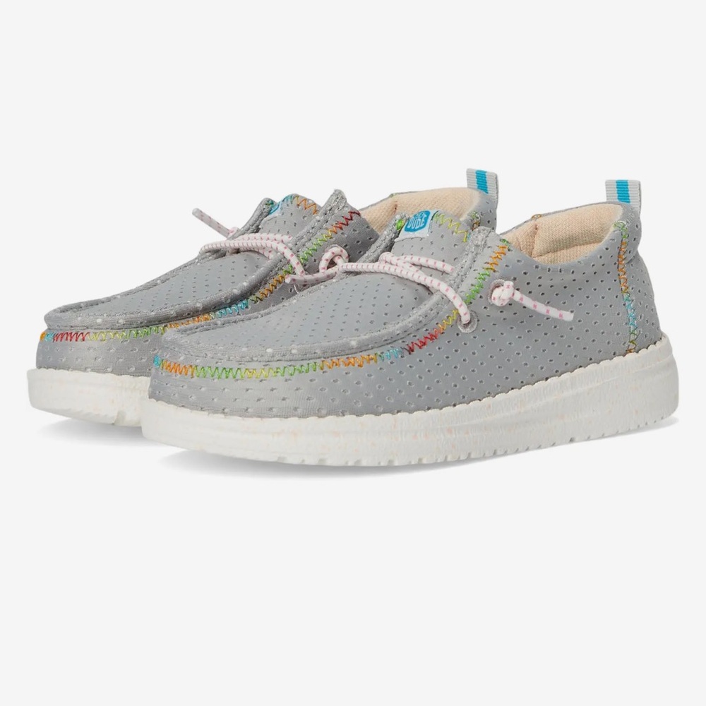 Hey Dude Kids Perforated Gray Sneakers with Colorful Accents
